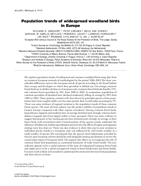 (PDF) Population trends of widespread woodland birds in Europe ...