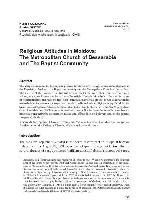 Religious Attitudes in Moldova: The Metropolitan Church of Bessarabia and The Baptist Community