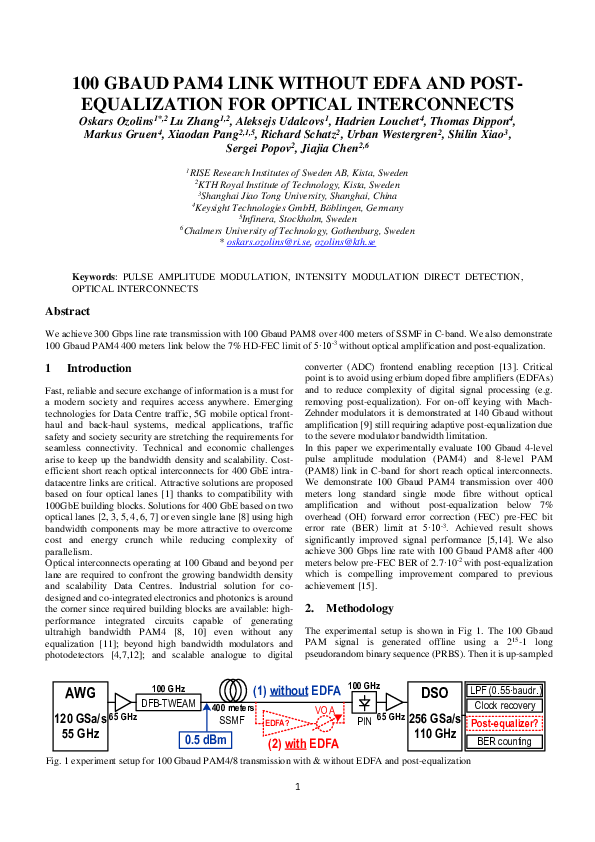 (PDF) 100 Gbaud PAM4 link without EDFA and post-equalization for ...