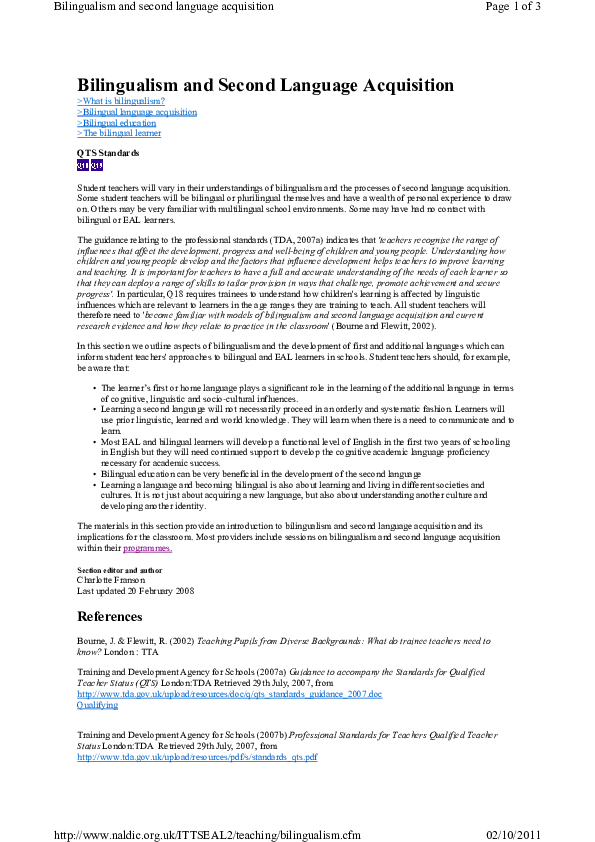 (PDF) Bilingualism and Second Language Acquisition