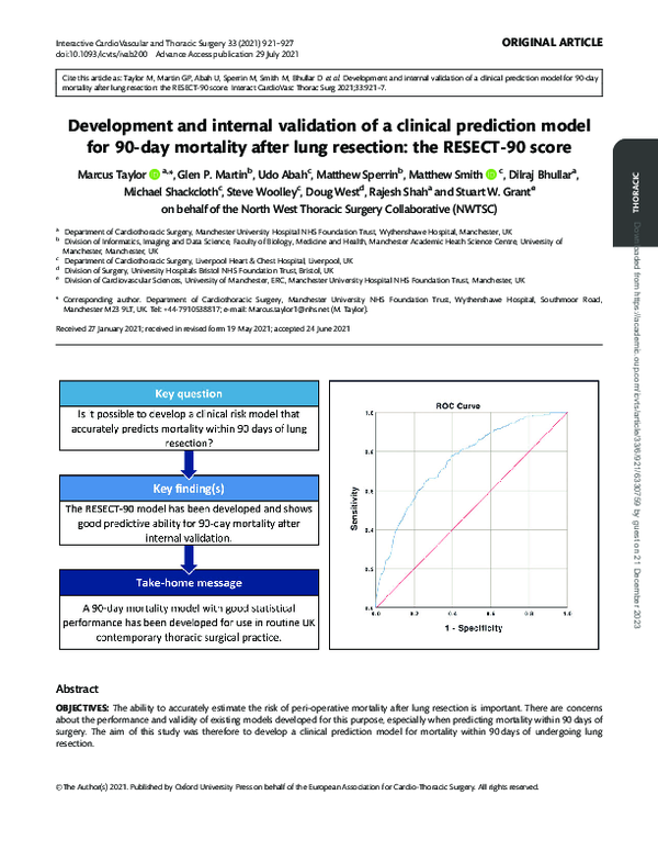 (PDF) Development and internal validation of a clinical prediction ...