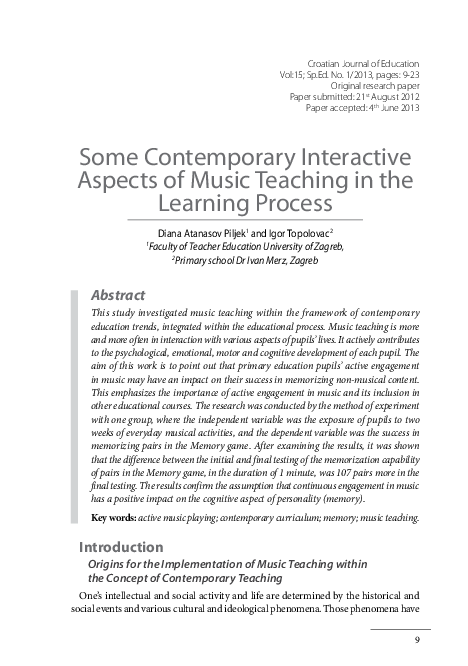 (PDF) Some Contemporary Interactive Aspects of Music Teaching in the ...