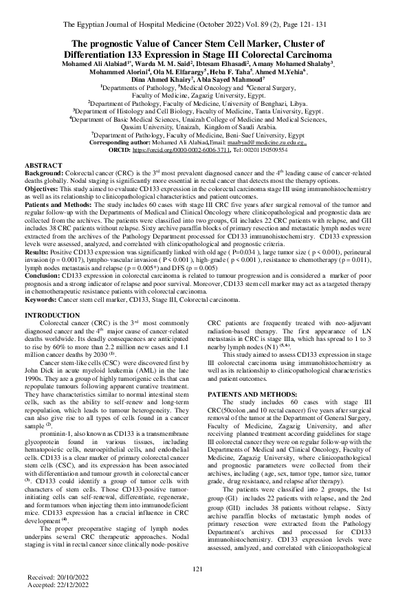 (PDF) The Prognostic Value of Cancer Stem Cell Marker, Cluster of ...
