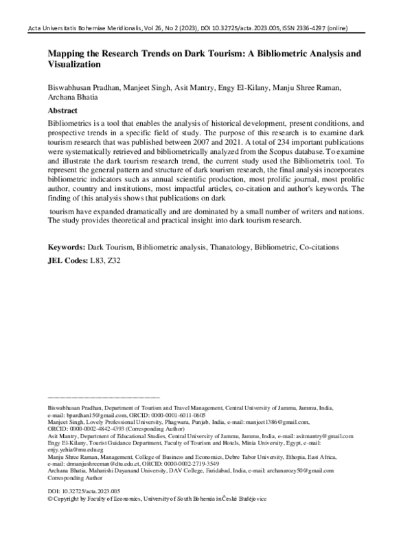 (PDF) Mapping the Research Trends on Dark Tourism: A Bibliometric ...