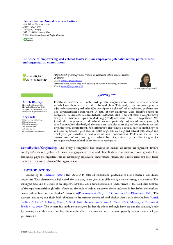 (PDF) Influence of Empowering and Ethical Leadership on Employees’ Job ...