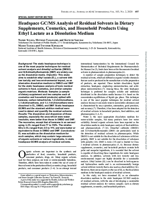 (PDF) Headspace GC/MS Analysis of Residual Solvents in Dietary ...