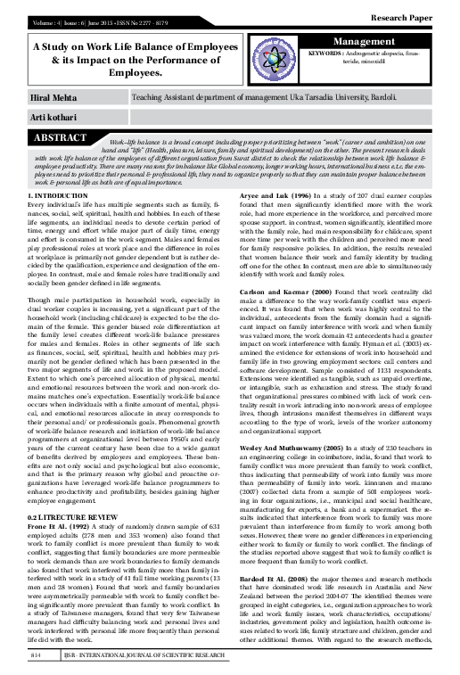 (PDF) A study on work life balance of employees & its impact on the ...