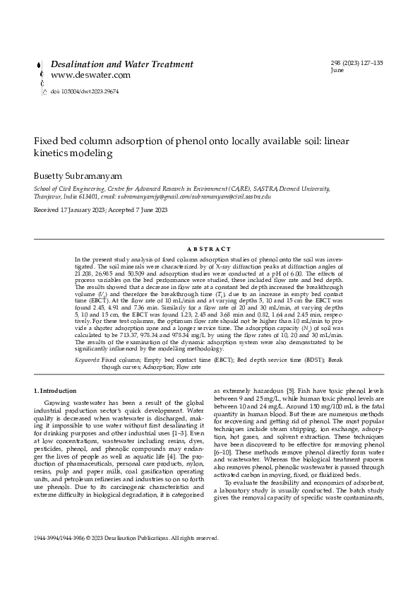 (PDF) Fixed bed column adsorption of phenol onto locally available soil ...