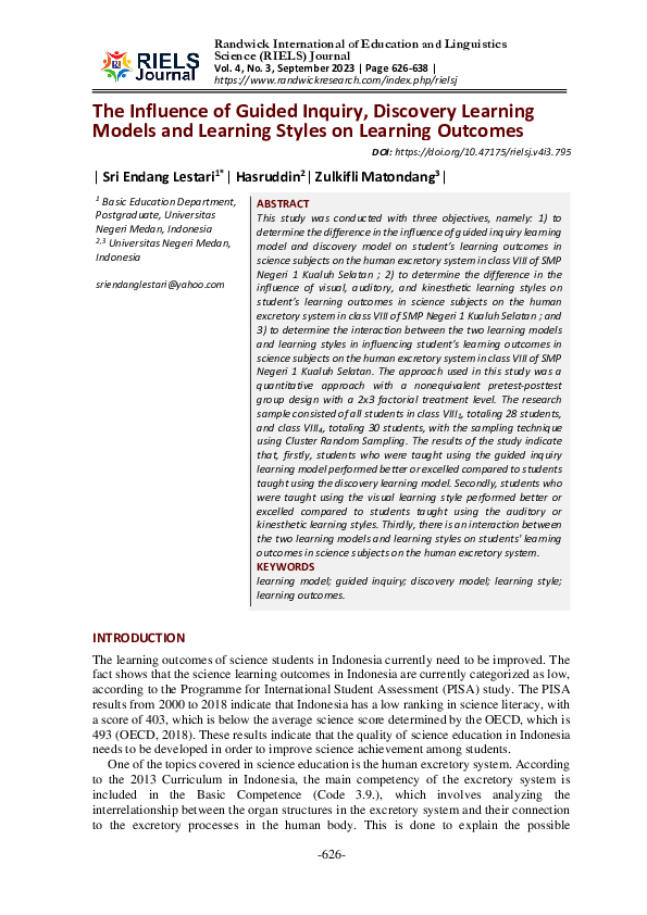 (PDF) The Influence of Guided Inquiry, Discovery Learning Models and ...