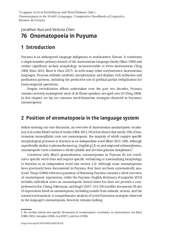 First page of “Onomatopoeia in Puyuma”