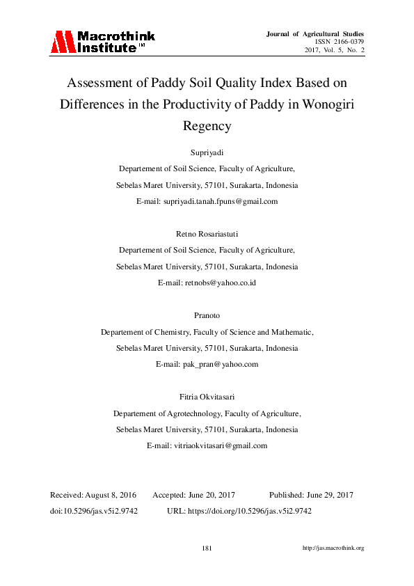 (PDF) Assessment of Paddy Soil Quality Index Based on Differences in ...