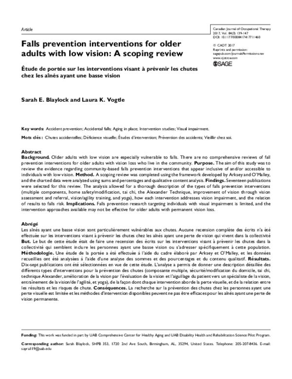 (PDF) Falls prevention interventions for older adults with low vision ...