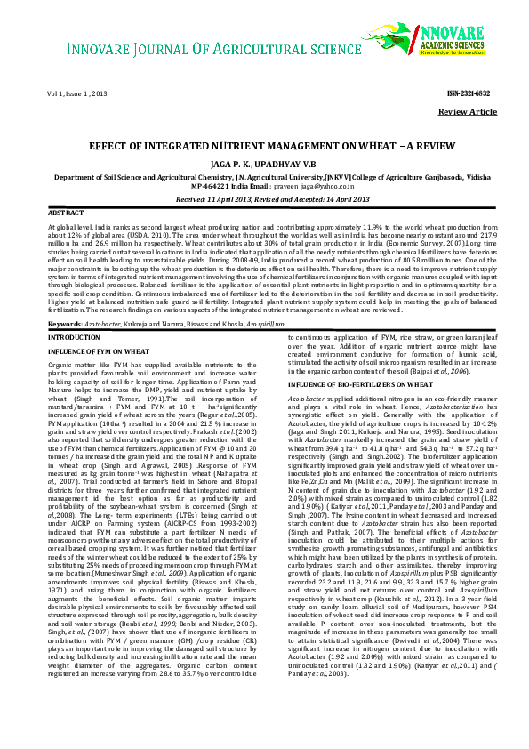 (PDF) Effect of Integrated Nutrient Management on Wheat Â€“ a Review