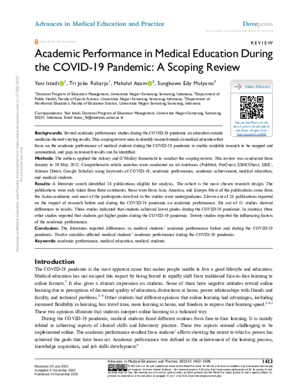 (PDF) Academic Performance in Medical Education During the COVID-19 ...