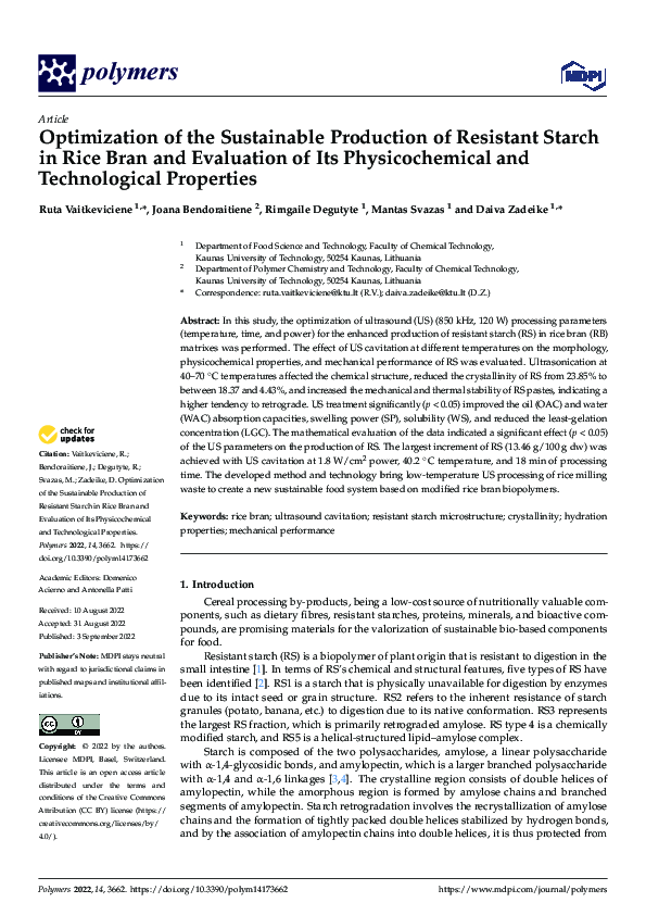 (PDF) Optimization of the Sustainable Production of Resistant Starch in ...