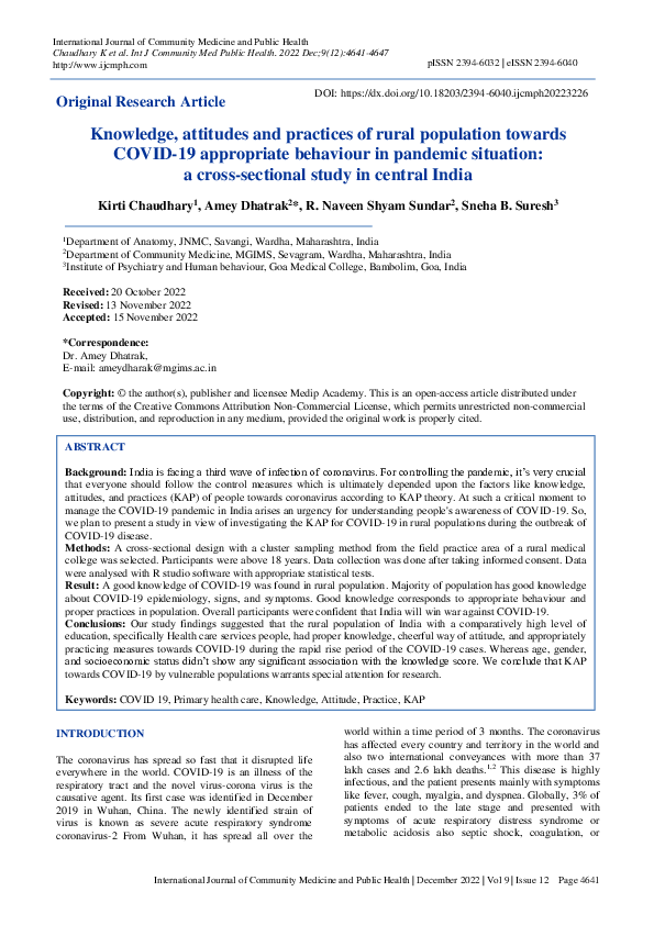 (PDF) Knowledge, attitudes and practices of rural population towards ...