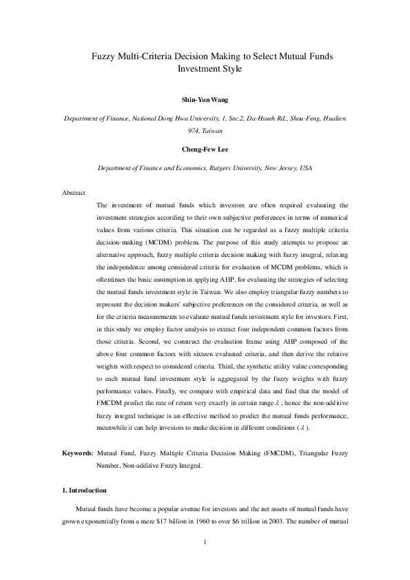 (PDF) Multi-criteria Decision Making for Evaluating Mutual Funds ...