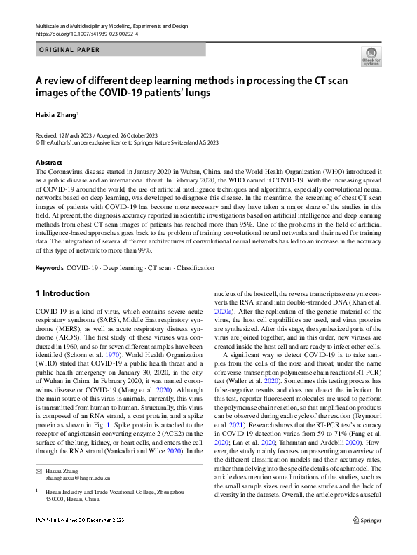 (PDF) A review of different deep learning methods in processing the CT ...