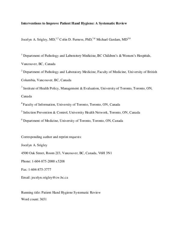 (PDF) Interventions to improve patient hand hygiene a systematic