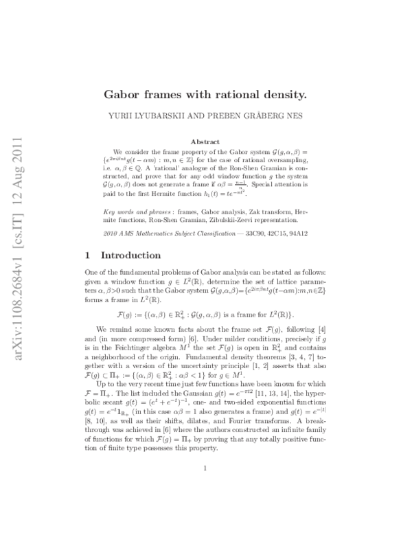 (PDF) Gabor frames with rational density