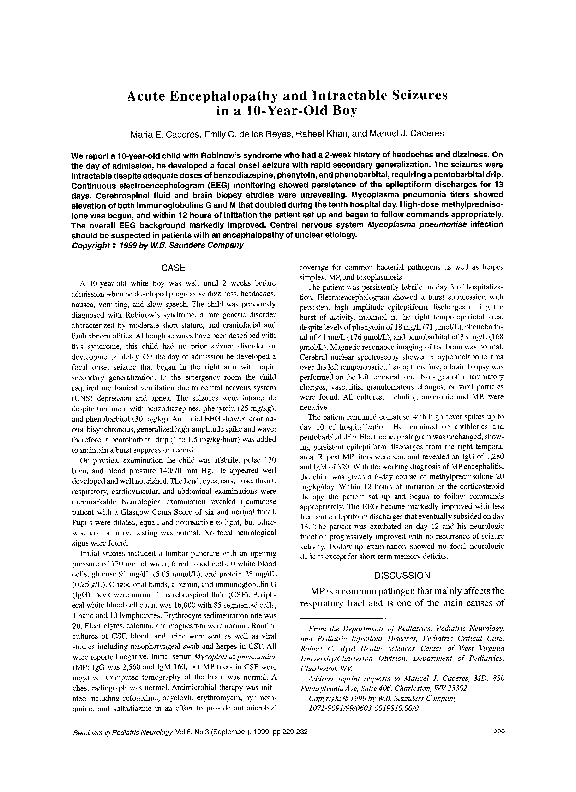 (PDF) Acute encephalopathy and intractable seizures in a 10-year-old boy