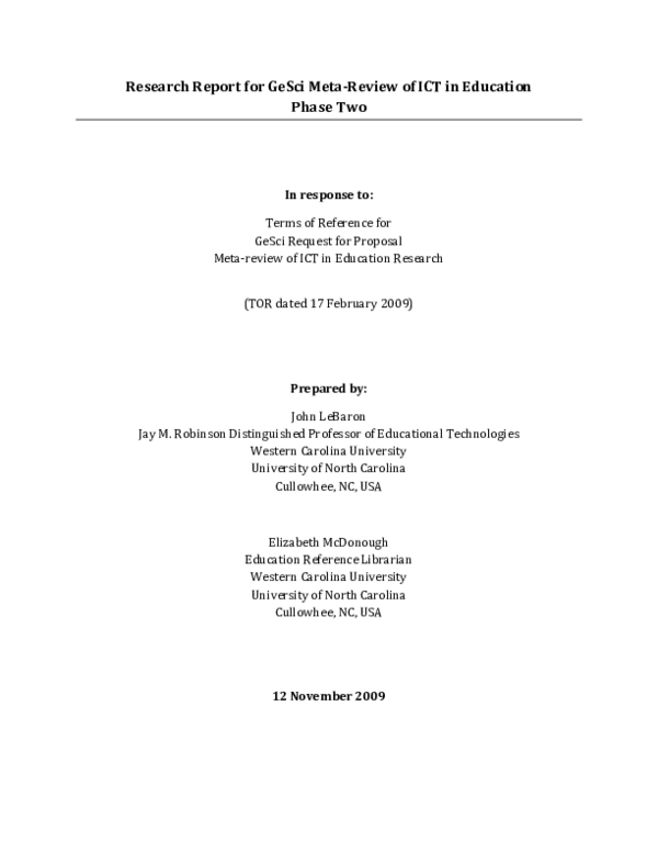 (PDF) Research Report for GeSci Meta-Review of ICT in Education: Phase Two