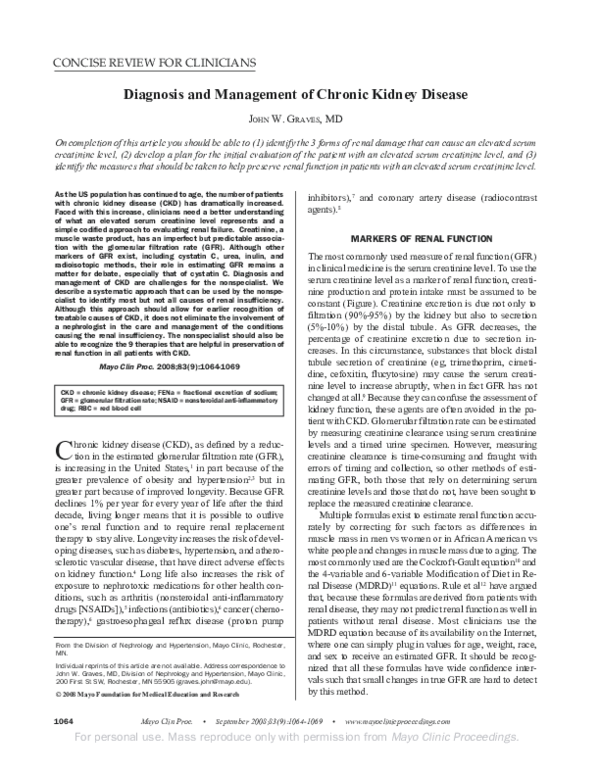 (PDF) Diagnosis and Management of Chronic Kidney Disease