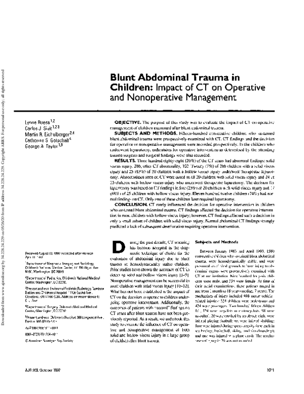 (PDF) Blunt abdominal trauma in children: impact of CT on operative and ...