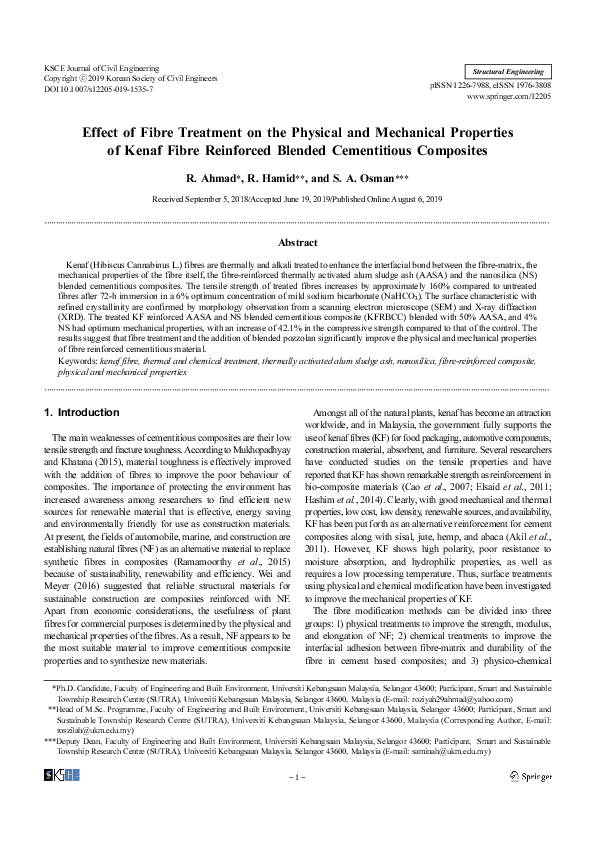 (PDF) Effect of Fibre Treatment on the Physical and Mechanical ...