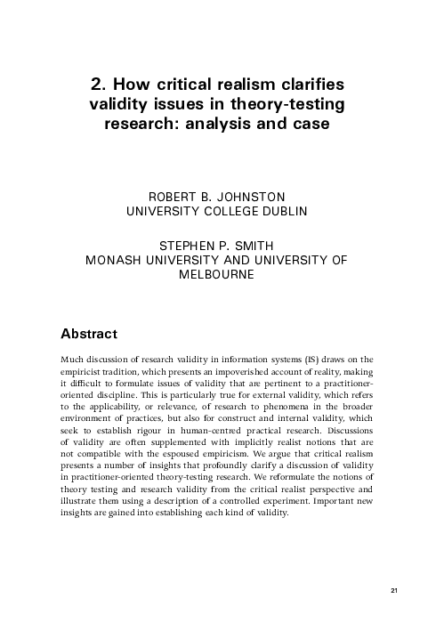 (PDF) How critical realism clarifies validity issues in theory-testing ...