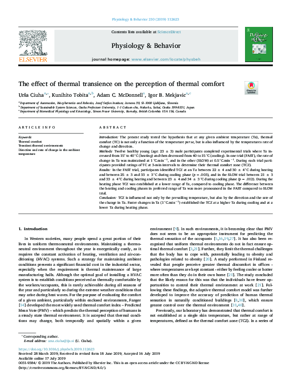 (PDF) The effect of thermal transience on the perception of thermal comfort