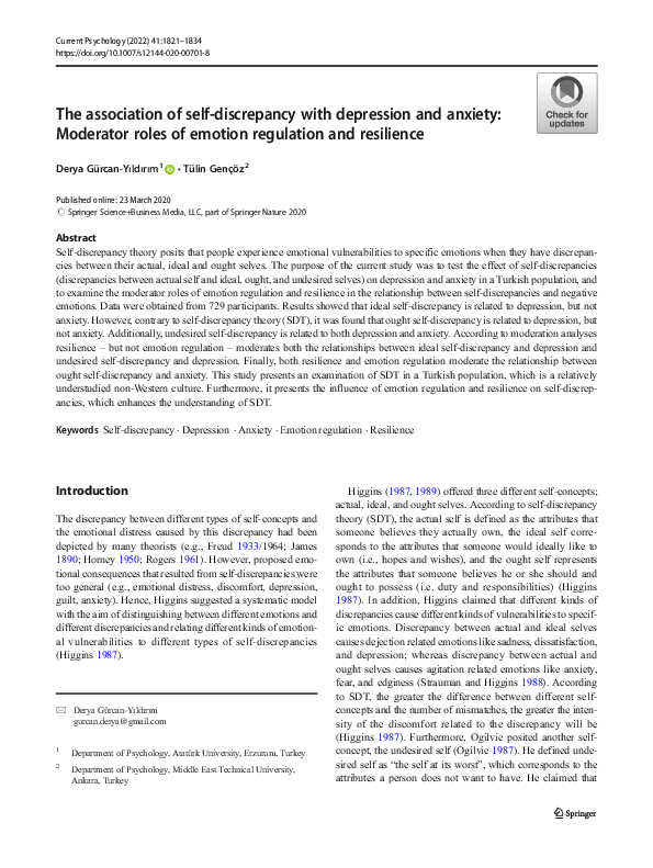 (PDF) The association of self-discrepancy with depression and anxiety ...