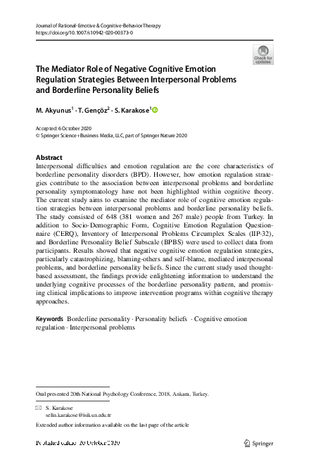 (PDF) The Mediator Role of Negative Cognitive Emotion Regulation ...