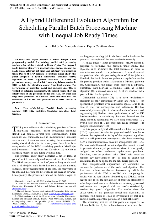 (PDF) A Hybrid Differential Evolution Algorithm for Scheduling Parallel ...