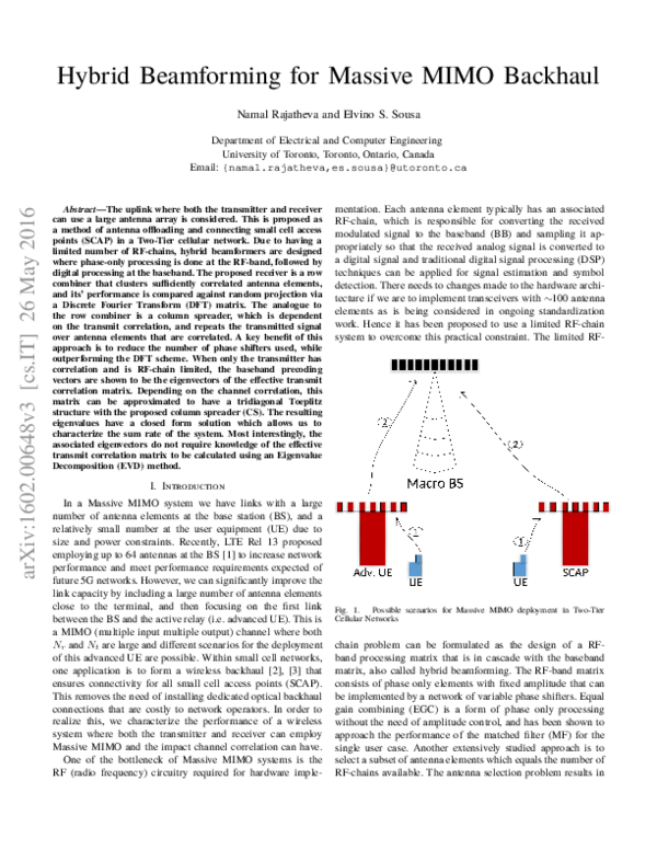 (PDF) Hybrid Beamforming for Massive MIMO Backhaul (Working Title)