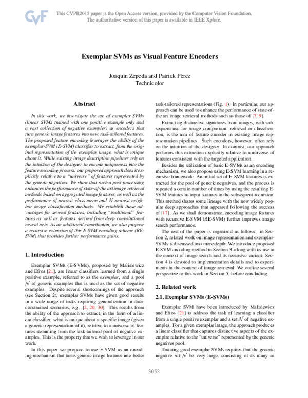 (PDF) Exemplar SVMs as visual feature encoders
