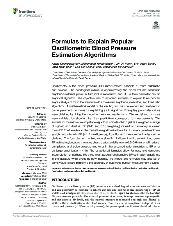 (PDF) Formulas to Explain Popular Oscillometric Blood Pressure