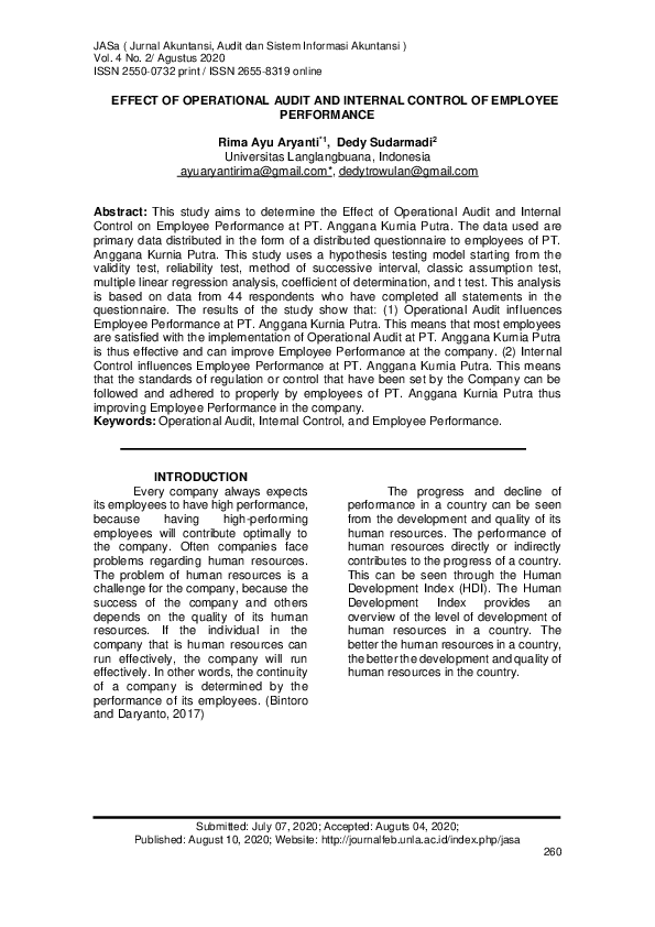 (PDF) Effect of Operational Audit and Internal Control of Employee ...