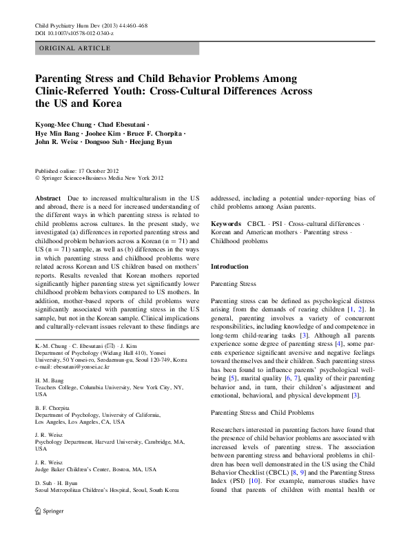 (PDF) Parenting Stress and Child Behavior Problems Among Clinic ...