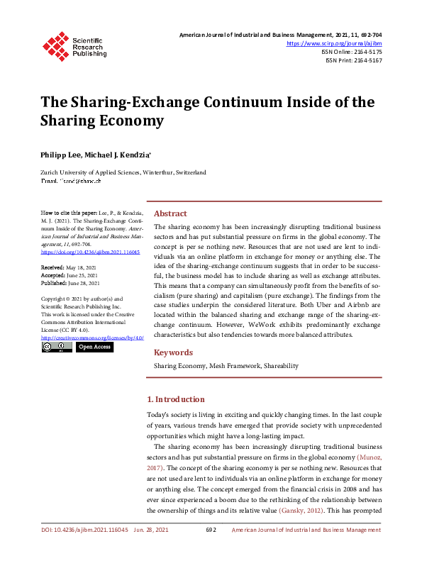 (PDF) The Sharing-Exchange Continuum Inside of the Sharing Economy
