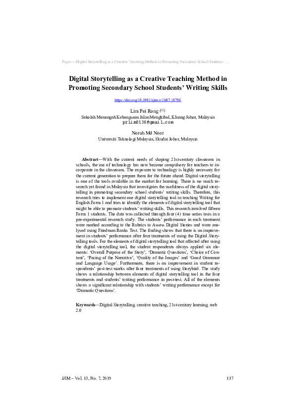 (PDF) Digital storytelling as a creative teaching method in Romanian ...