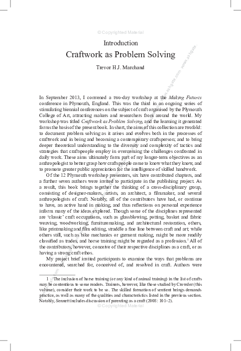 (PDF) Introduction Craftwork as Problem Solving