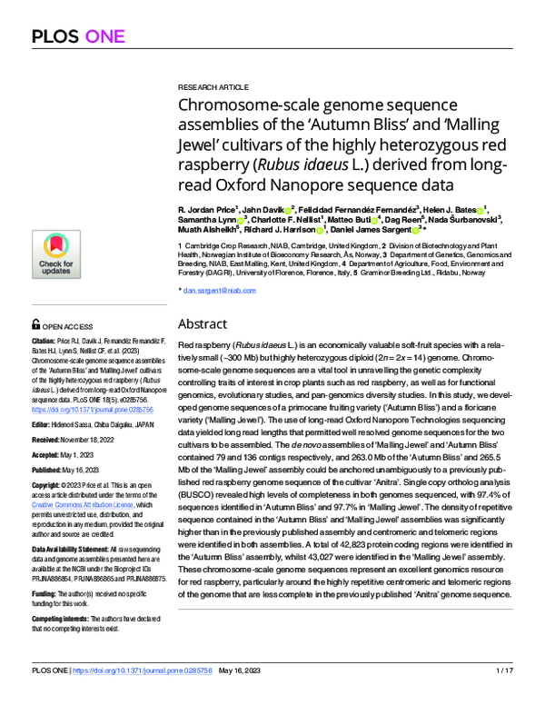 (PDF) Chromosome-scale genome sequence assemblies of the ‘Autumn Bliss ...