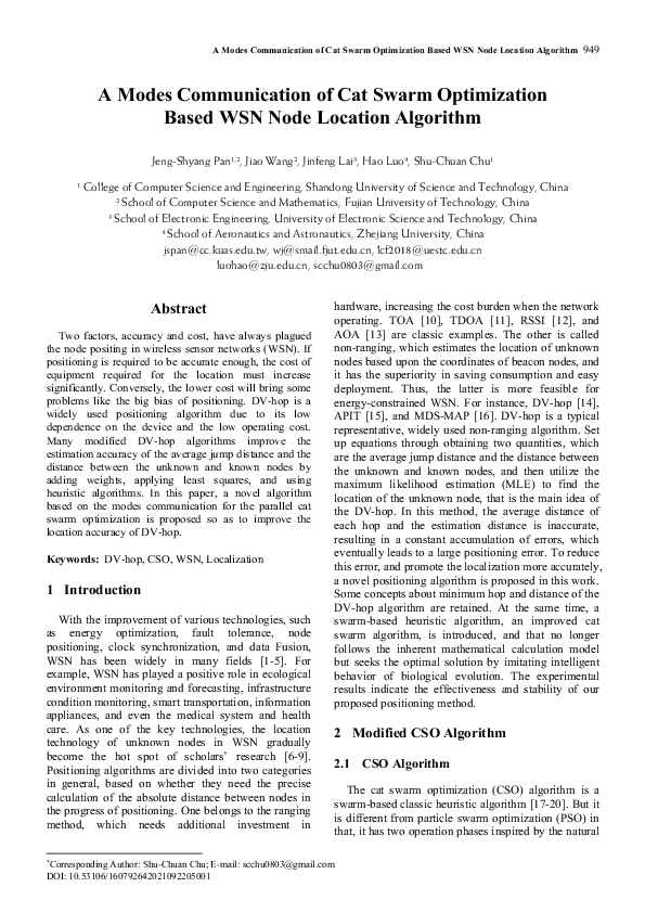 (PDF) A Modes Communication of Cat Swarm Optimization Based WSN Node ...