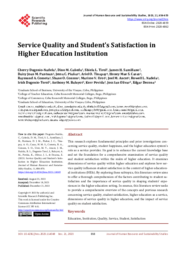 (PDF) Service Quality's Impact on Student Satisfaction in Higher Education