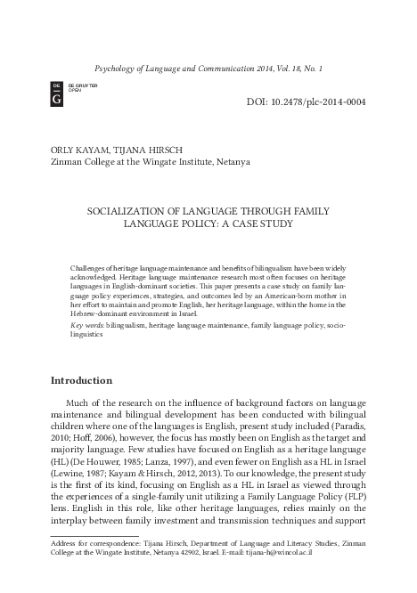 (PDF) Socialization of Language Through Family Language Policy: A Case ...