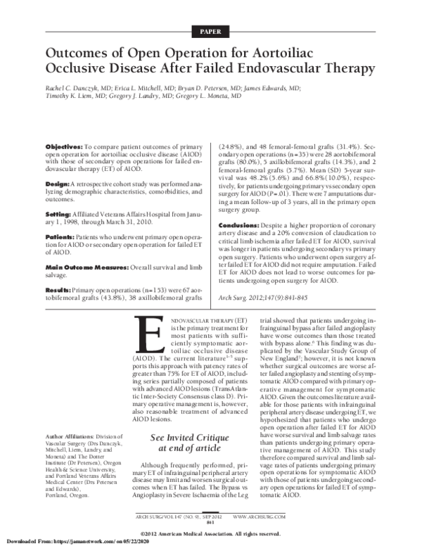 (PDF) Outcomes of Open Operation for Aortoiliac Occlusive Disease After ...