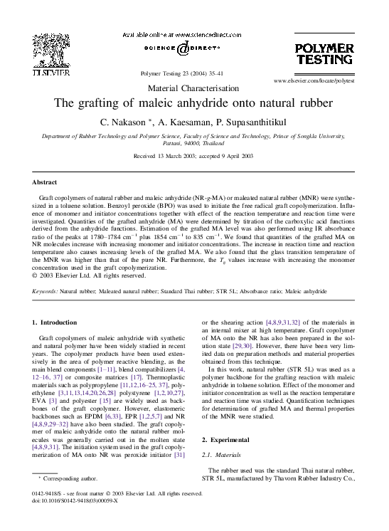 (PDF) The grafting of maleic anhydride onto natural rubber