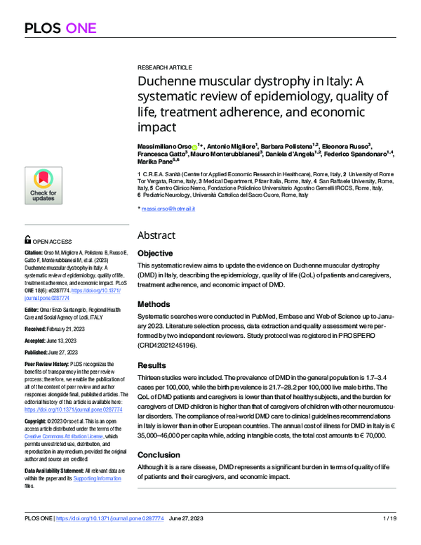 (PDF) Duchenne muscular dystrophy in Italy: A systematic review of ...