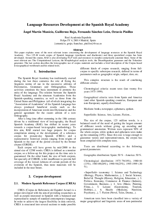 (PDF) Language Resources Development at the Spanish Royal Academy